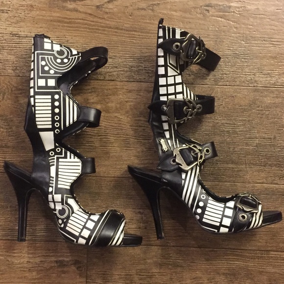Demonia “Zombie” mid calf stilettos Demonia Zombie Heel With Buckle Toe —